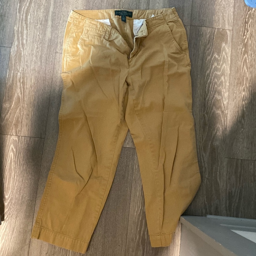 Ralph Lauren dark beige pants, boyfriend cut, mid cut with straps for belt.